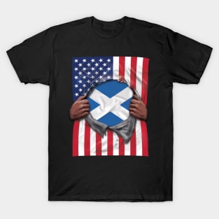 Scotland Flag American Flag Ripped - Gift for Scottish From Scotland T-Shirt